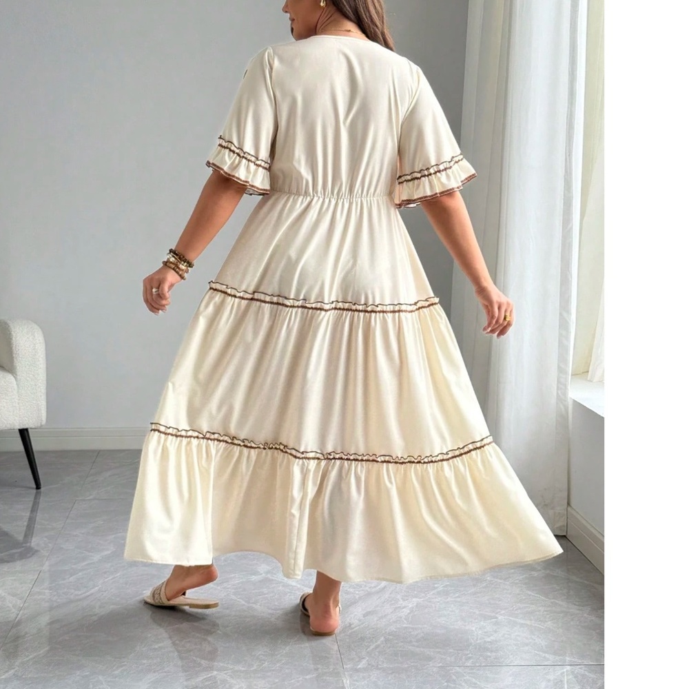 Plus Print Color Block Ruffle Short Sleeve Maxi Dress - Picture 4 of 4